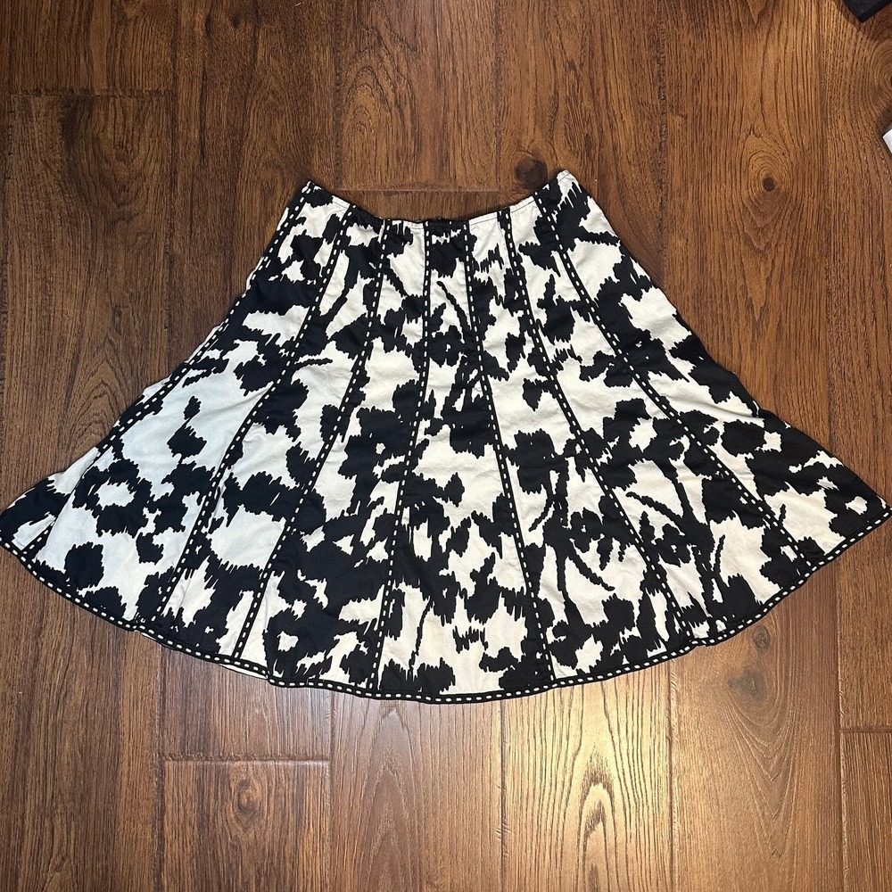 Cabi Western Black White Cotton A-Line Knee‎ Length Style Skirt Size 4 Style 937